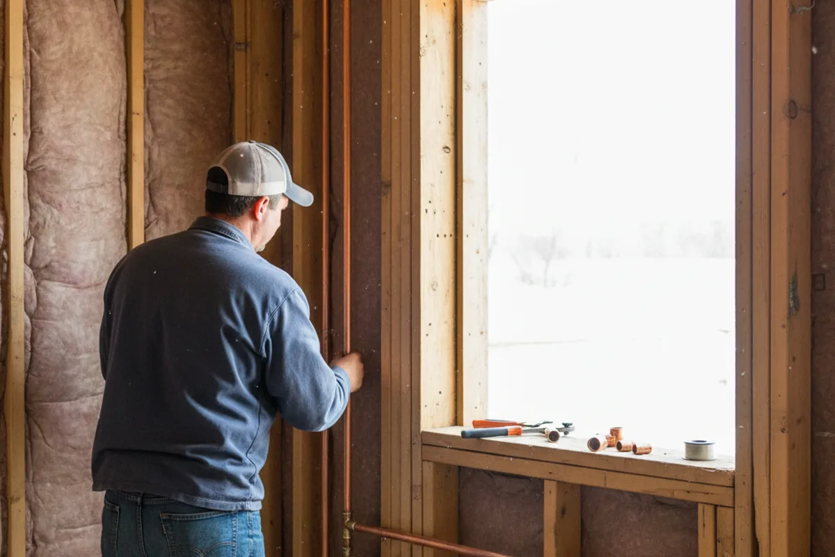 Licensed plumber running new copper supply lines in a Piasa home